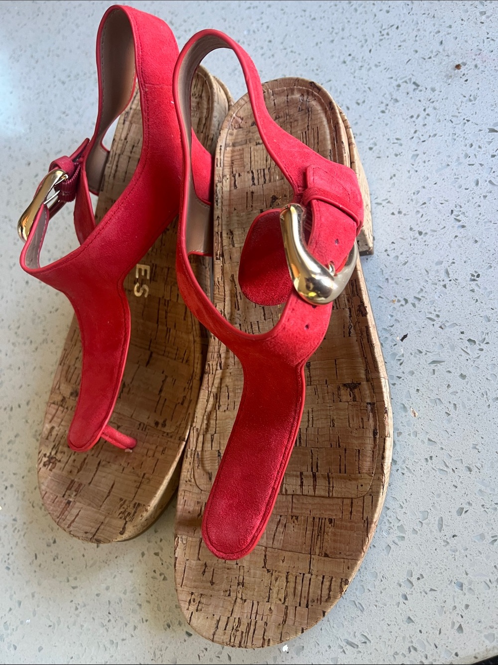 Aerosoles Orangy red Cork Footbed Slingback Sandals with Gold Accent